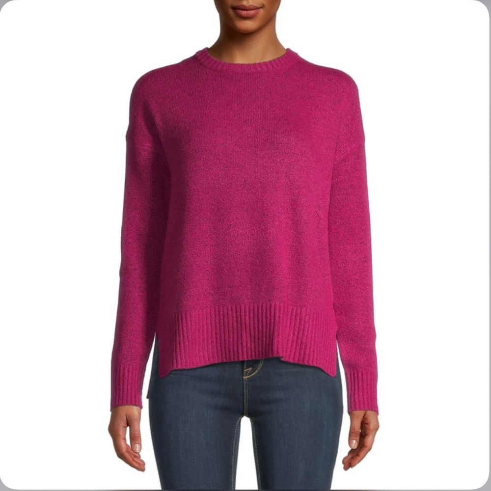 Time & Tru Magenta Relaxed Fit Crewneck Pullover Ribbed Hem Sweater M